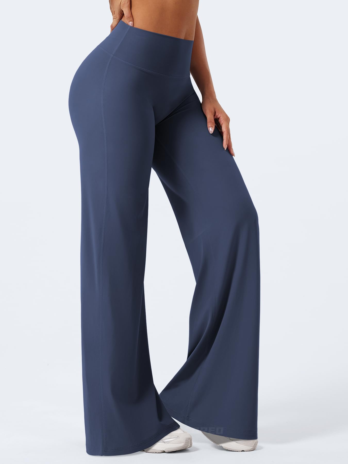 YEOREO Workout Leggings Womens No Front Seam Straight Leggings 35" High Waist Buttery Eddiy Gym Yoga Pants Navy Blue L