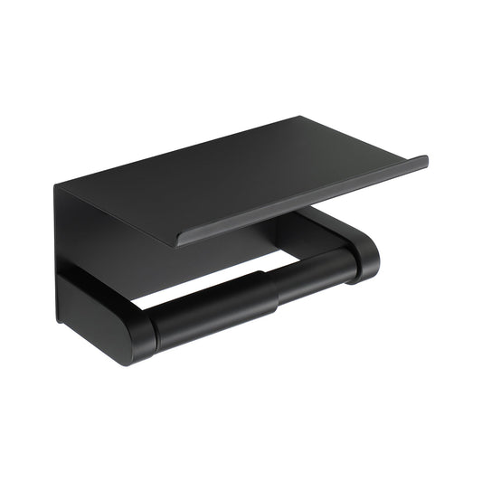 Alise Black Toilet Paper Holder,Bathroom Adhesive Toilet Paper Holder SUS304 Stainless Steel Toilet Paper Roll Holder with Shelf Spring Loaded Tissue Holder Wall Mount(Adhesive or Screw)