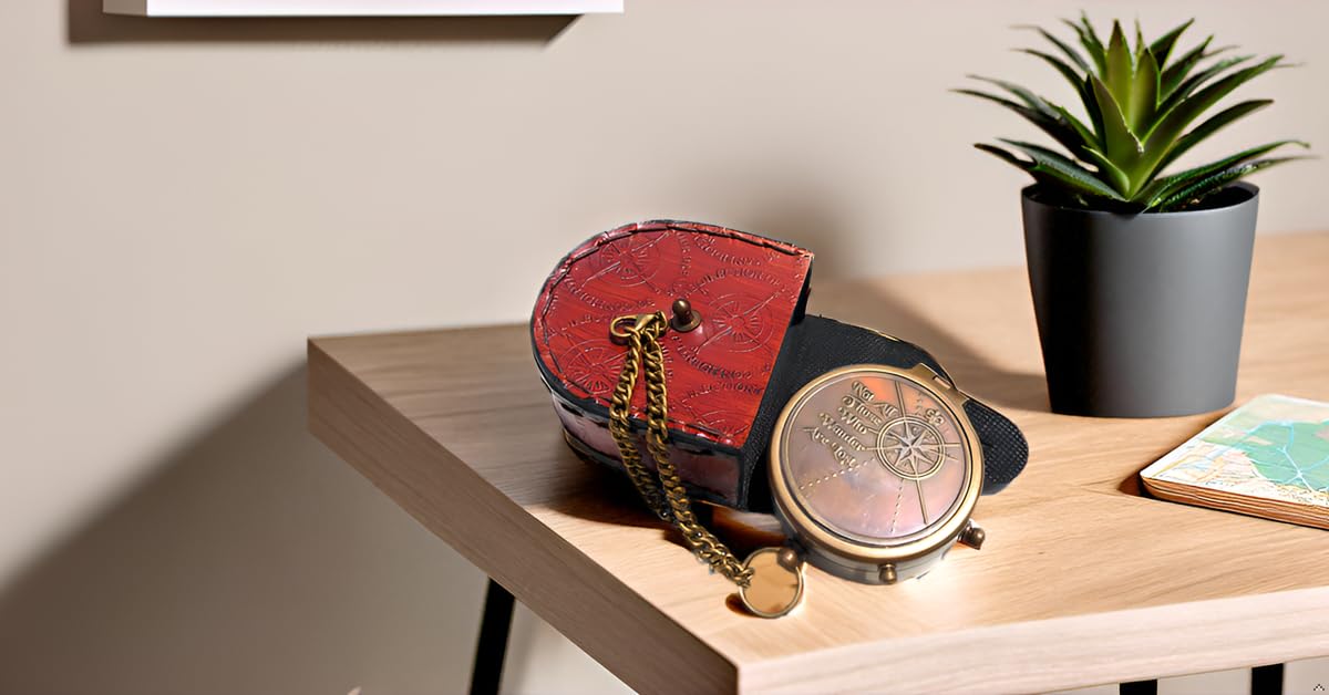 NauticalMart Brass Compass with Engraving - Not All Who Wander are Lost - Personalized Gift for Adventurers - Includes Leather Case - Ideal for Camping and Nautical Enthusiasts