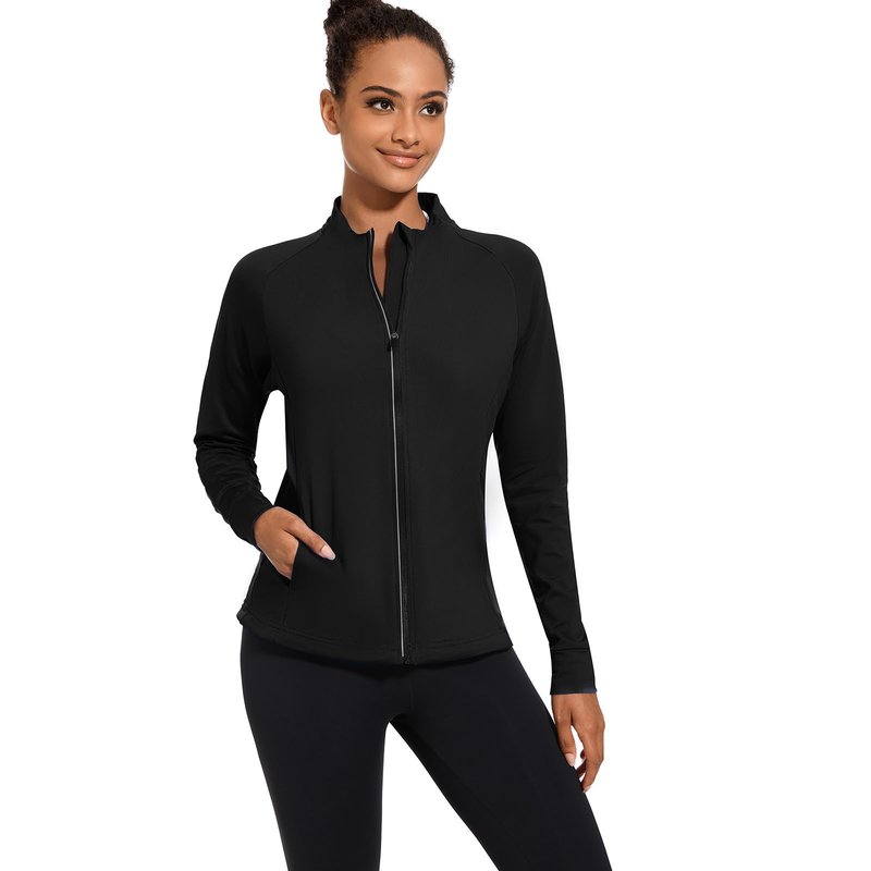 bpbtti Women's Polar Fleece Zip Up Workout Jackets with Pockets Slim Fit Cottony Soft Jacket for Running Athletic Yoga (Black,Medium)