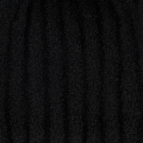 Fuzzy Knit Ribbed Cuff Beanie - One Size / Black