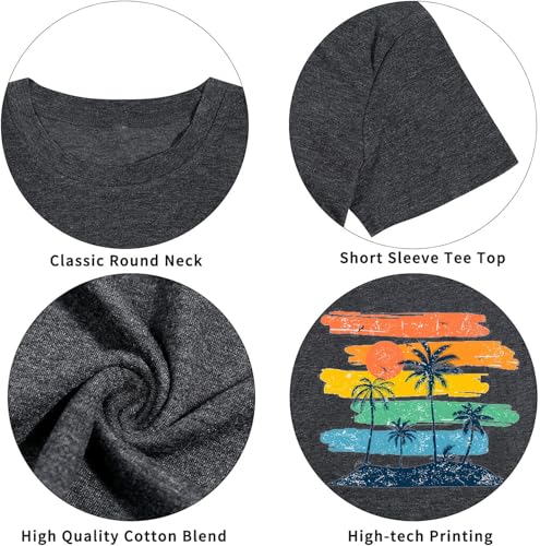 Palm Tree Graphic Summer Beach Shirt for Women - Medium Hawa-Dark Grey