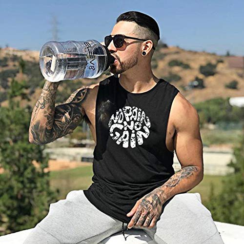 Men's Gym Workout Stringer Tank Top - NO Pain NO GAIN - X-Large Black