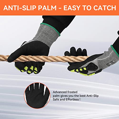 2 Pairs Safety Work Gloves,Impact Gloves for Men Women,Cut Resistant Non-Slip Heavy Duty Gloves with Nitrile Grip,Touch Screen Glove with Impact Protection for Mechanic Construction, Large