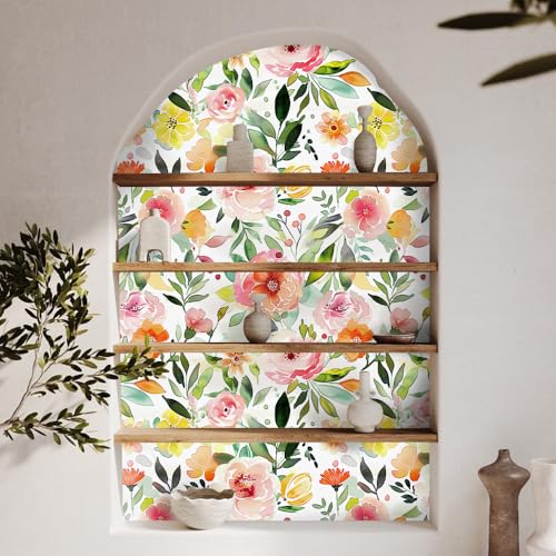 Colourful Ink Floral Wallpaper,17.71"x118.1" Peel and Stick Wallpaper Self-Adhesive Contact Paper for Living Room Bedroom Washroom Cabinet Wall