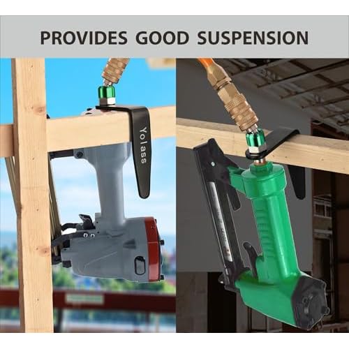 Yolass Pneumatic tool hook,1/4"NPT and 360¡Æ Rotatable L Air Rafter Hooks are Lightweight,Quick and Easy to Install for Air Blow Guns,Pneumatic Nail Guns,with Brass Joints,1-Piece