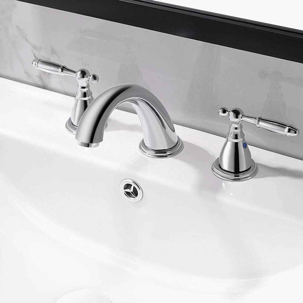 Phiestina 8-Inch Widespread Bathroom Faucet - Chrome, Lead-Free, Metal Pop-Up Drain, Model WF008-4-C