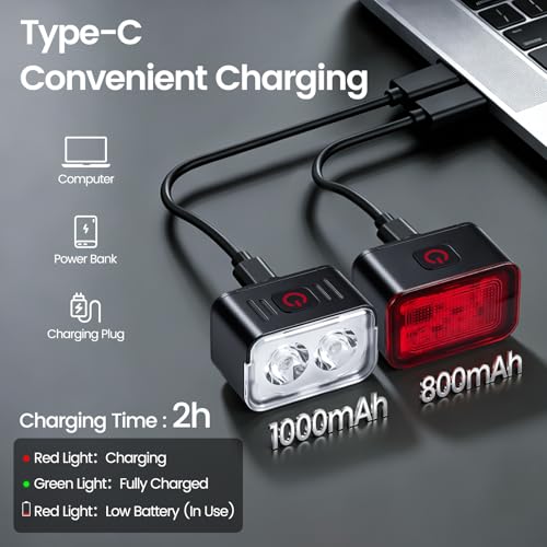 Meliya 1 Set USB Rechargeable Bike Lights Front & Rear 5+6 Modes Waterproof