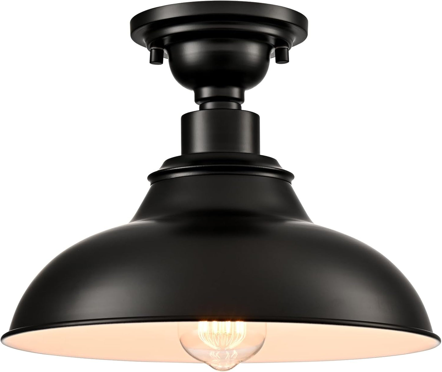 12-Inch Farmhouse Semi Flush Mount Ceiling Light - Black Industrial Barn Fixture for Bedroom, Kitchen, Foyer