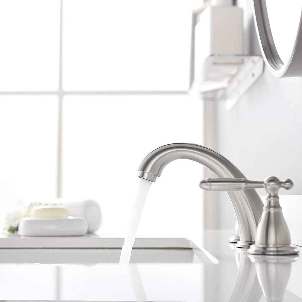 Phiestina 8-Inch Widespread Bathroom Faucet - Chrome, Lead-Free, Metal Pop-Up Drain, Model WF008-4-C