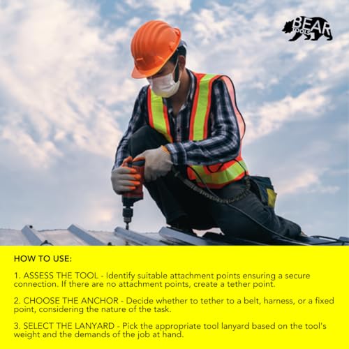 BearTOOLS Tool Lanyard with Single Carabiner and Adjustable Loop End, Standard Length, Maximum Weight Limit 8KG / 17.6lb, Aluminum Screw Lock Carabiner with Shock Cord Stopper, 0923S (3 Pack)