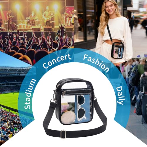 Clear Stadium Bag | Small Crossbody Purse with Vegan Leather, 8.7"x7"x3"