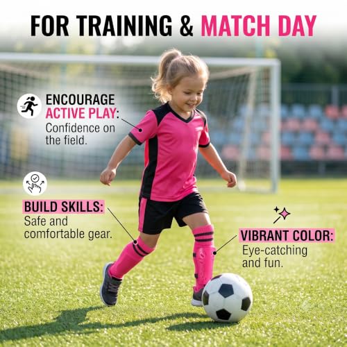 Lightweight Soccer Shin Guards & Socks Set for Toddlers - Pink