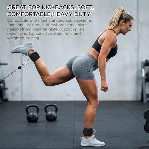 Adjustable Fitness Ankle Straps for Cable Machines - Black, 2PCS
