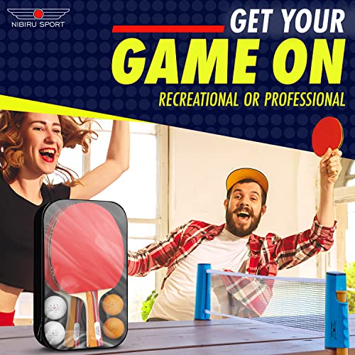 Professional Ping Pong Paddle Set with 2 Rackets, 4 Balls & Case
