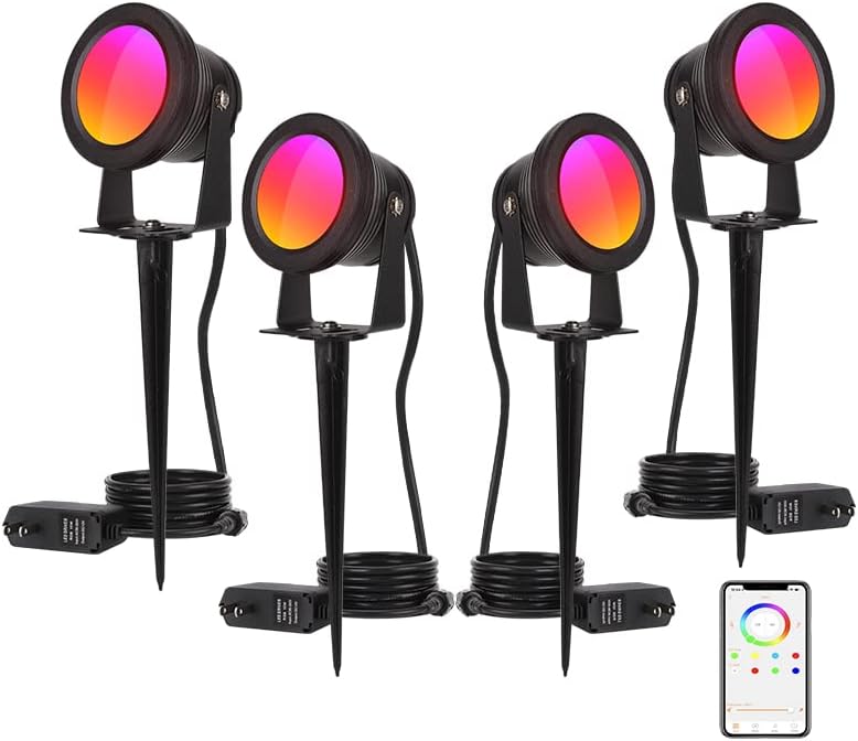 15W Smart Outdoor Colored Spotlights - APP Control, Waterproof Dimmable Garden Lights with Timer & Music Sync