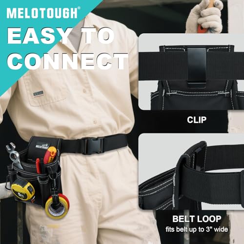 MELOTOUGH Electrician Tool Pouch with Belt Clip, 2 Inch Heavy Duty Work Belt Set for Men, Utility 13 Pockets Tool Pouch for Contractors & Roofing, Adjustable Carpenter Organizer Set