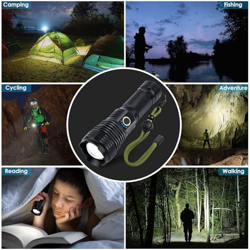 Rechargeable Flashlights 2000.000 High Lumens, Super Bright Flashlight with 10 Modes, LED Tactical Flashlight Waterproof, Powerful for Camping, Hiking, Hunting and Emergencies