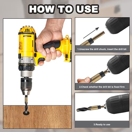 1" Reduced Shank Drill Bit, 0.47" Shank HSS Drill Bit Black and Gold Oxide Finish, 115 Degree Split Point Industrial Drill Bit for General Building Engineering Woodworking DIY Projects