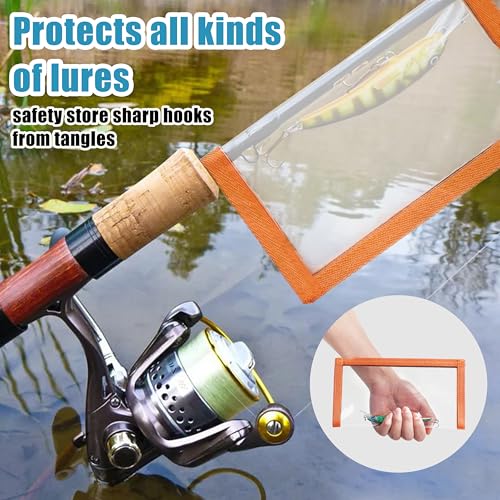 Fishing Lure Wraps with Velcro - 4 Pack Clear PVC Covers - Orange - 2 Medium + 2 Large