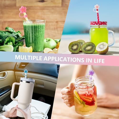 6PCS Flower Silicone Straw Covers for 10mm Straws - Reusable Dustproof Toppers