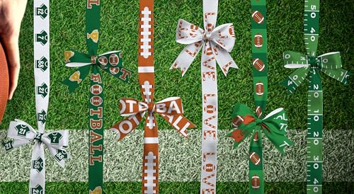 Football Ribbon Set - 8 Pack Grosgrain Ribbons for Gift Wrapping, Party Decorations, DIY Crafts - 3/8 Inch x 3 Yards Each - Football Style