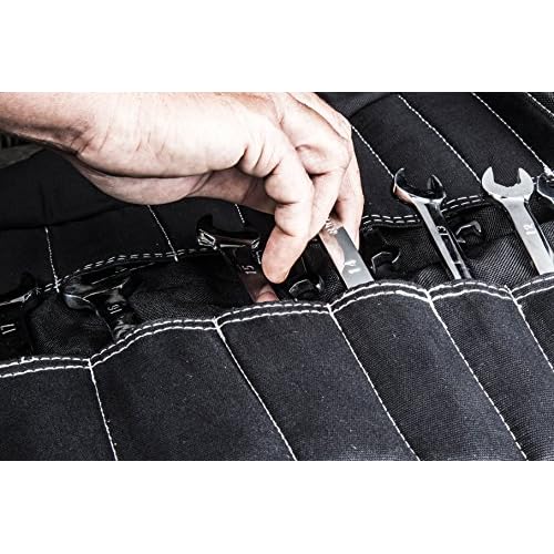 Dickies Large Wrench/Screwdriver Organizer Roll for Mechanics, 23 Tool Pockets, Durable Canvas Construction, 26 in. x 14.25 in. Unrolled, Black