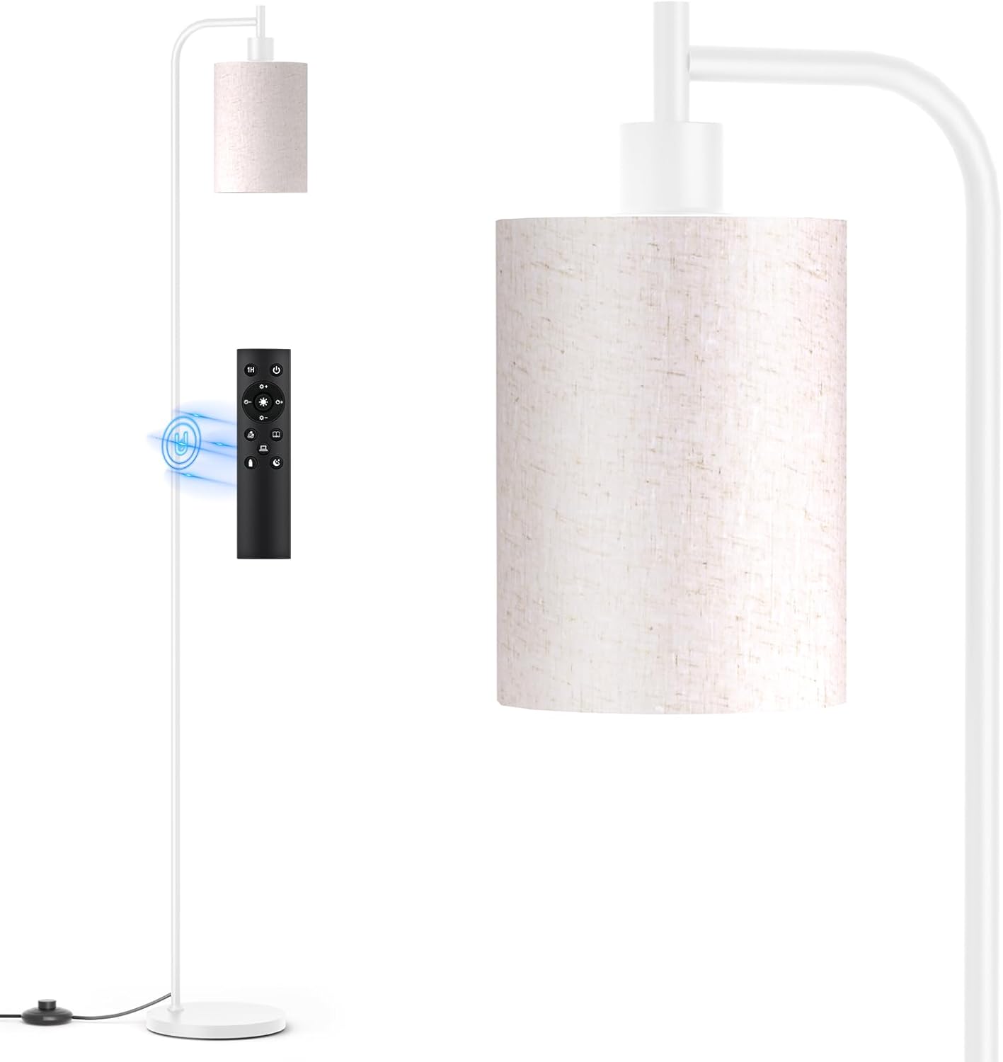Dimmable Floor Lamp with Linen Shade & Remote Control - Modern 9W LED Standing Lamp for Living Room, Bedroom, Office
