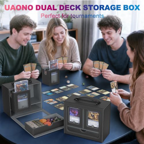 UAONO 3-in-1 MTG Commander Deck Box Black Red with Display Window & Carry Handle