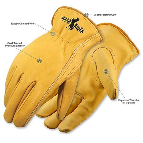 Galeton - 25001PR-XL Rough Rider Premium Leather Driver Gloves With Elastic Back Gold