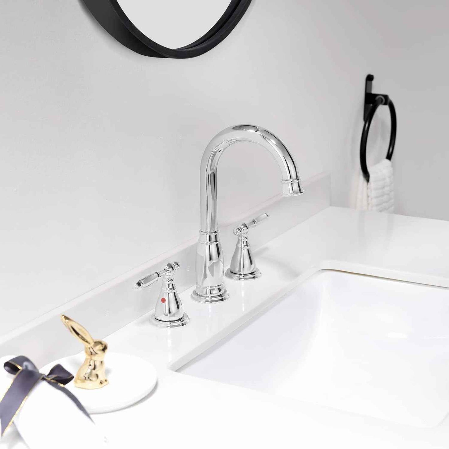 Oil Rubbed Bronze Widespread Bathroom Faucet Set with Valve & Drain - Phiestina WF017-4-ORB