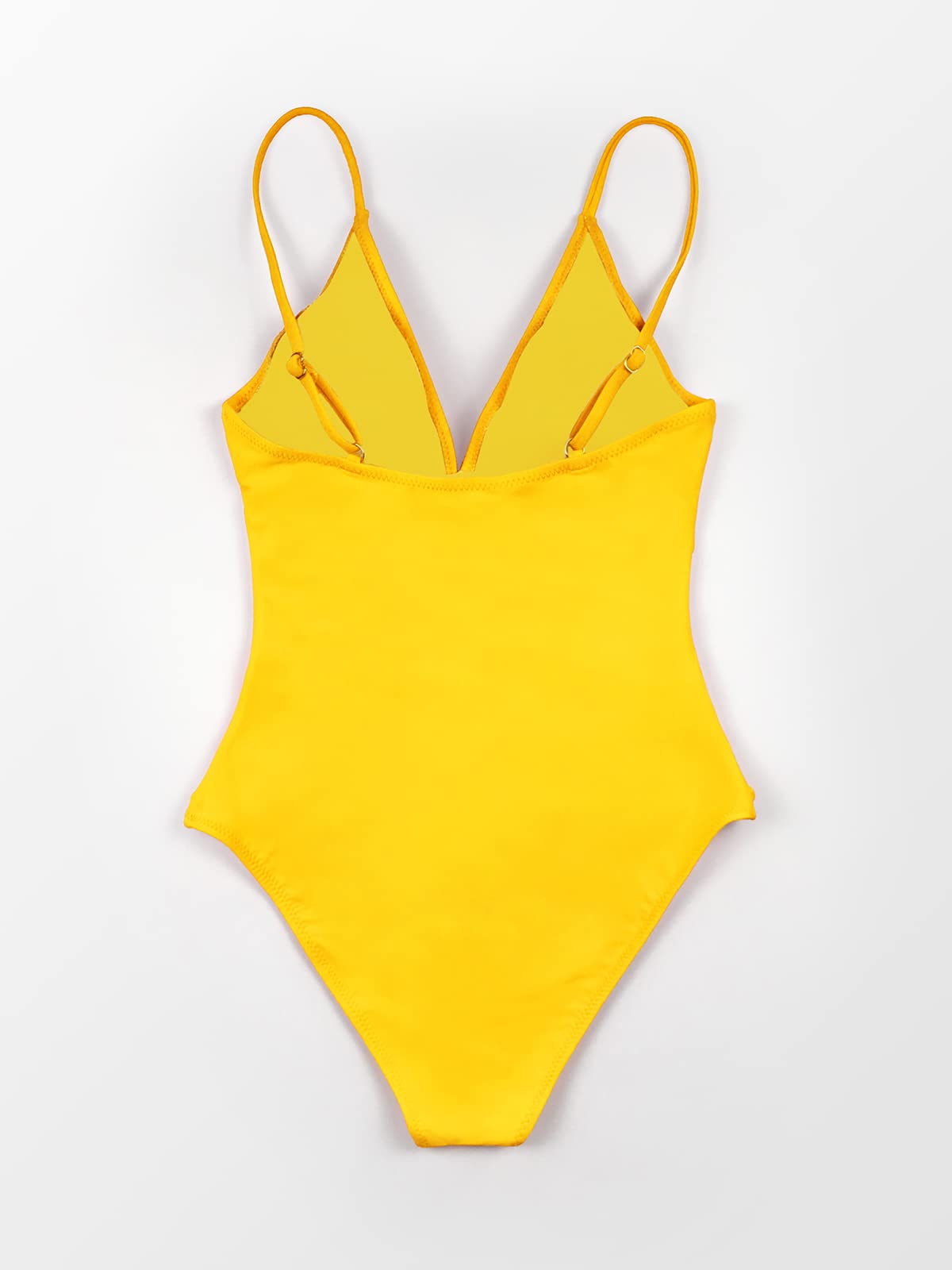 CUPSHE Women's Shirring Design V-Neck Low Back One Piece Swimsuit, XXL Yellow