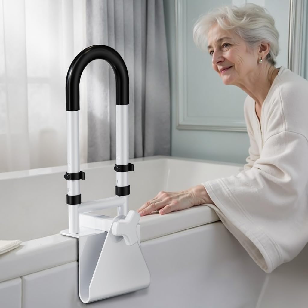 Adjustable Bathtub Safety Rail Grab Bar for Seniors & Elderly - Non-Slip Handle, 14-18 Inch Height, Supports 300 lbs
