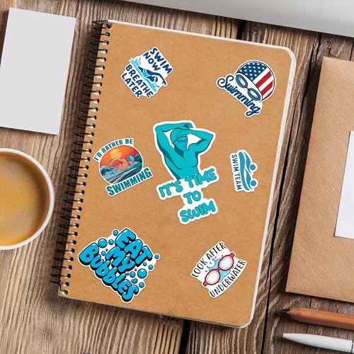 Swimming Stickers 50 Pieces Vinyl Waterproof Decal for Laptop Water Bottle Phone Car Window Bike Motorcycle Stakeboard Scrapbook Swimmer Sticker Gifts for Kid Teen Adult
