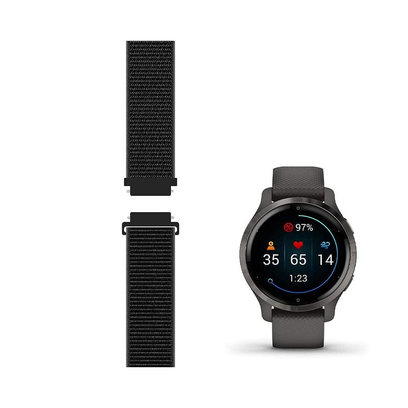 Leiou Sport Mesh Nylon Strap Compatible with Venu 2S,3S Watch band Replacement 18mm band - Black (4.7''-6.3'')