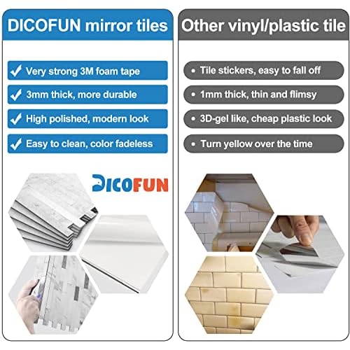 DICOFUN Peel and Stick Backsplash Tile, PVC Mixed Metal Stick on Backsplash Tiles for Kitchen and Bathroom (1, White Marble & Metal Silver)
