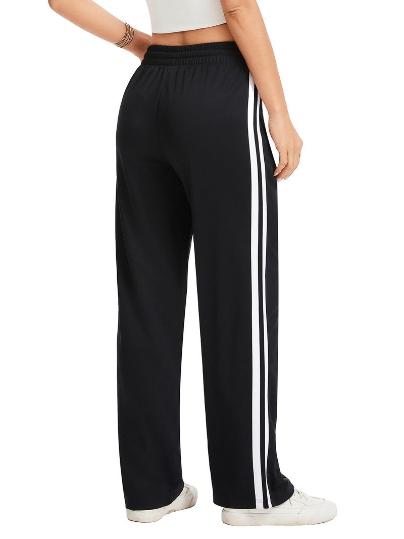 Sythyee Womens Track Pants with Zipper Pockets – Loose Straight Leg Sweatpants, Athletic Joggers for Running, Workout Casual & Lounge,Black/White M,30" Inseam