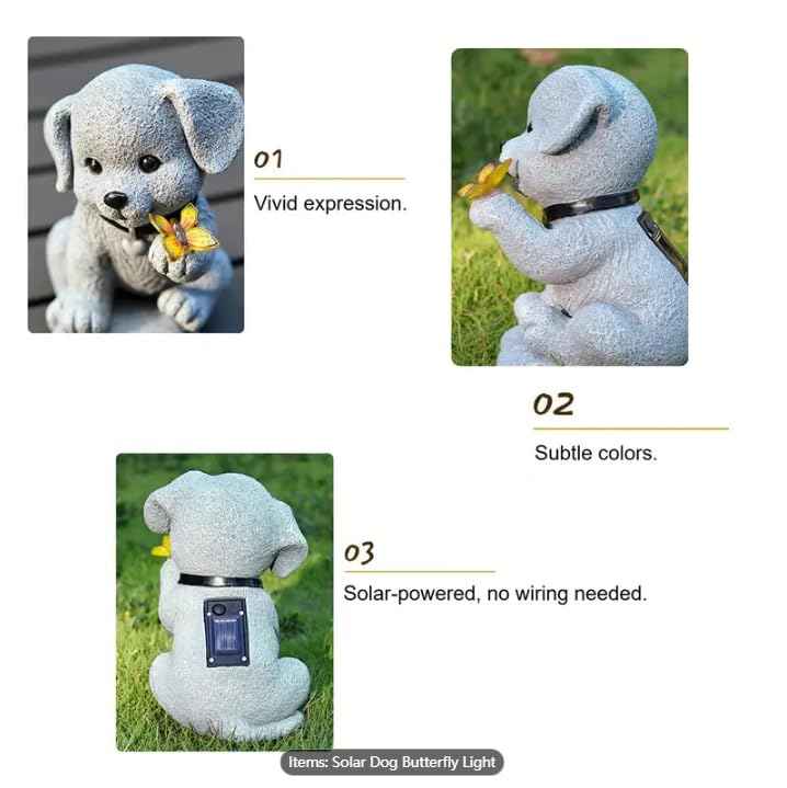 Cyhiyolies Solar Dog Statue with Butterfly – Outdoor Garden Decor for Home, Patio, Yard, Balcony, or Porch – Ideal Gifts for Women, Mom, Grandma – Housewarming Surprise