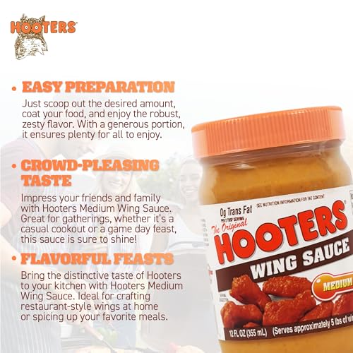 Hooters Medium Wing Sauce Original 12 Oz Pack of 6 - Spicy Chicken Wing Dipping Sauce