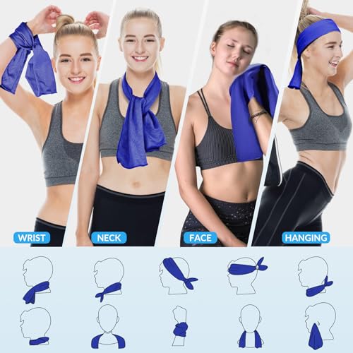 ExTowel 4 Pack Cooling Towels for Neck & Face – 40x12 inch Portable & Reusable (Royal Blue, Gray, Light Blue, Lake Blue)
