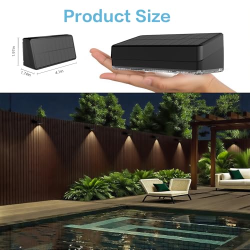 ZSYIQIXI Outdoor Solar Wall Lights, 10 Color Changing LED Spotlights, Warm White/Cool White/RGB, IP44 Waterproof, ABS Material, Solar Safety Lights for Gardens, Courtyards, and Terraces (Black-2P)