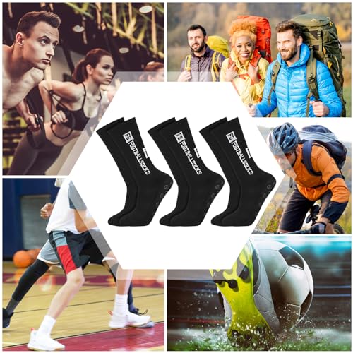Non-Slip Soccer Socks - One Size - Black - 3 Pairs