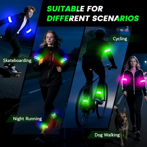 LED Running Armband - Rechargeable Light Up Wristbands, 2 Pack