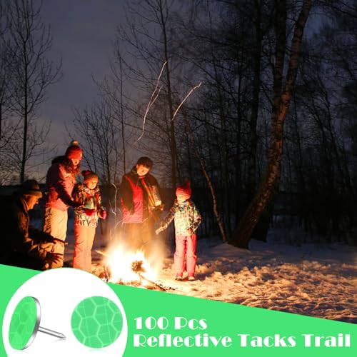 Fullhawl 100 Green Reflective Trail Tacks for Hiking & Camping