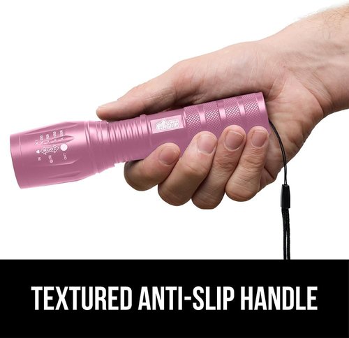 Gorilla Grip Tactical Flashlight - Powerful 750 FT LED, Water Resistant, 5 Adjustable Modes | 2 Pack, Pink