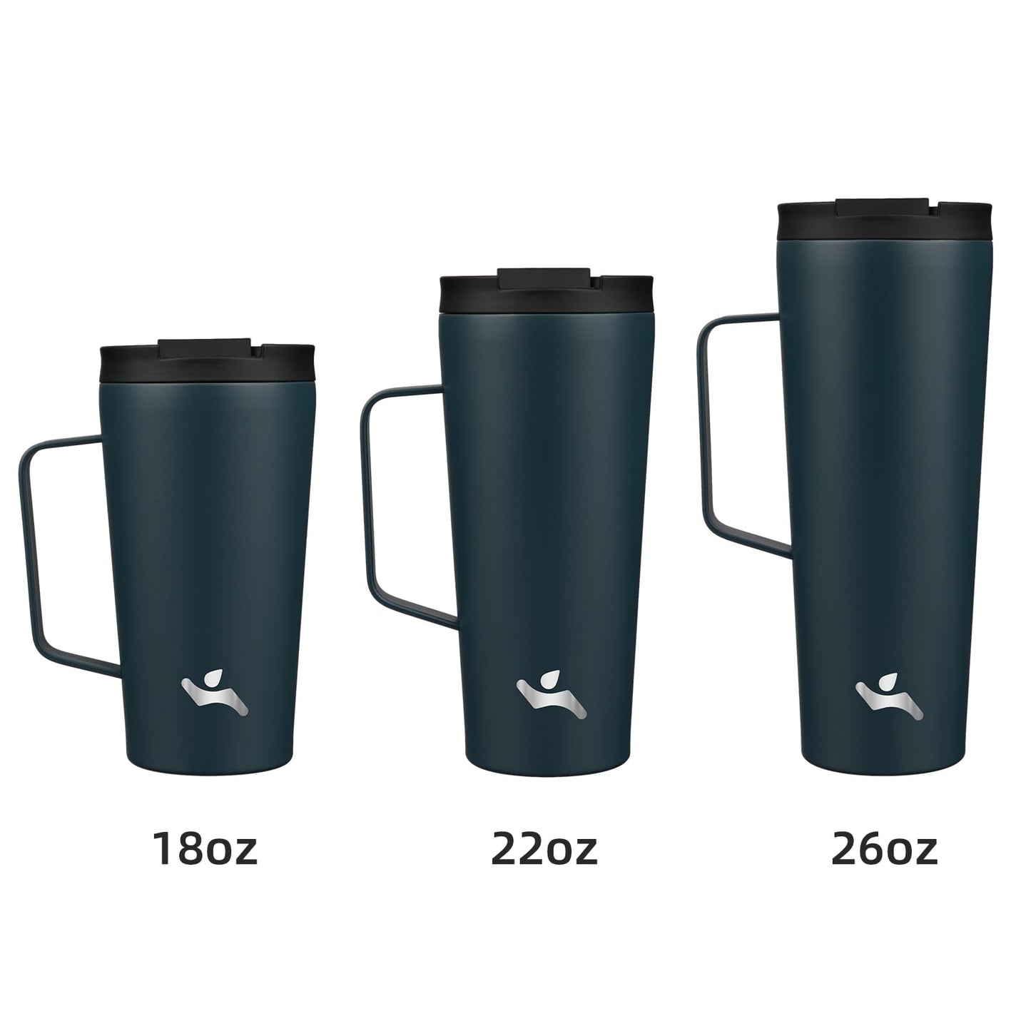 Konokyo Insulated Tumbler with Handle and Straw, 26 OZ Travel Coffee Mug Stainless Steel Cup Metal Water Bottle,Navy Blue