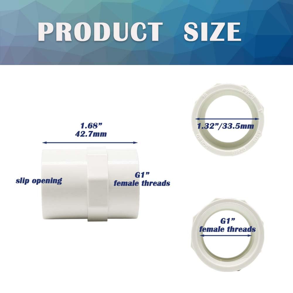 HayEastdor 6PCS 1 Inch PVC Coupling Fittings White Slip to Female Thread PVC Pipe Fitting Adapter Connector for Schedule 40 HE061-1