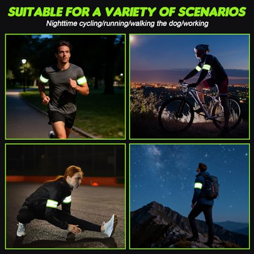 4 Pack High Visibility Reflective Bands - Adjustable Safety Straps for Night