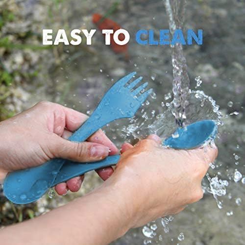 3-in-1 Utility Spork Set - Spoon, Fork & Knife - 8 Pack Blue