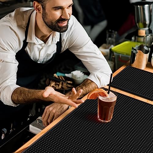 Noverlife 3PCS Black Rubber Bar Service Spill Mat, Barber Station Mat Flexible Bar Mat Set for Countertop, Waterproof Home Bar Mats Restaurant Service Mat Nonslip Drying Mat - 24x3 & 18x12 & 12x6inch